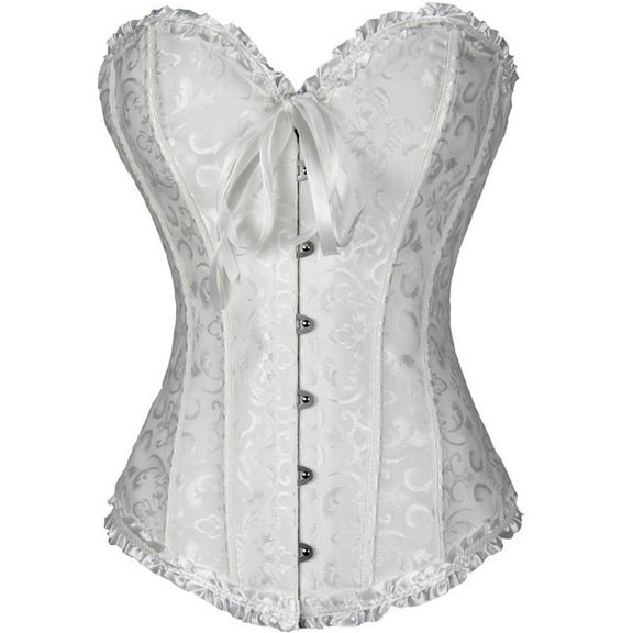 SnnmBlm Women's Bustier Corset Lace Up Boned Overbust Bustier Top White 3XL