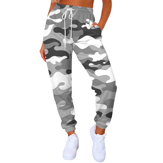 SnnmBlm Women's Camouflage Cargo Jogger Sweatpants - Cotton - for Travel, and Everyday Wear Gray XL