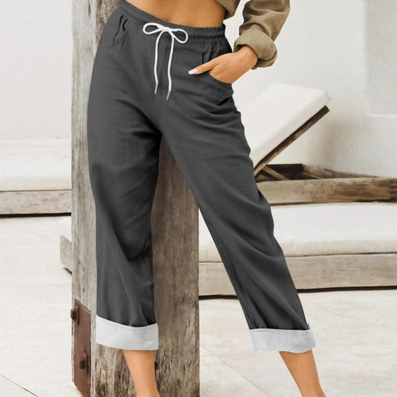 SnnmBlm Women's Denim Stretch Joggers Drawstring Elastic Waist Pull On Jeans with Side Pocket Dark Gray M