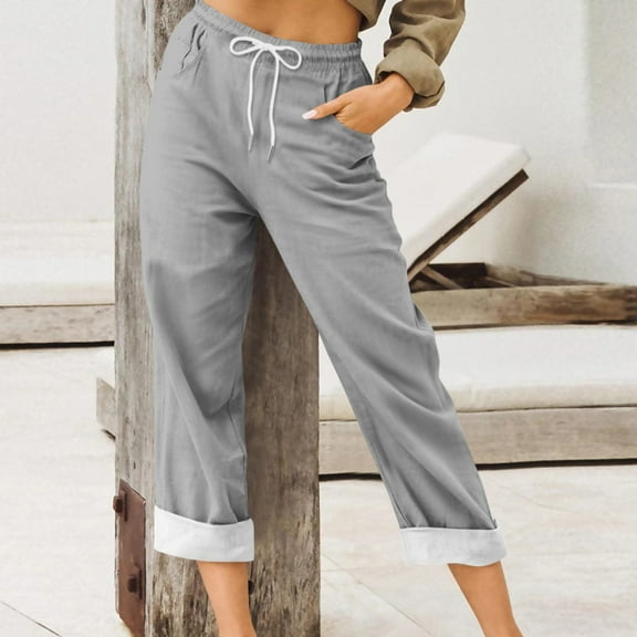 SnnmBlm Women's Denim Stretch Joggers Drawstring Elastic Waist Pull On Jeans with Side Pocket Gray 2XL