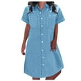 thumbnail image 1 of SnnmBlm Women's Plus Size Summer Dress Solid Color Casual Denim Dress Short Casual Denim Dress Sun Dresses 2024 Light Blue 2XL, 1 of 5