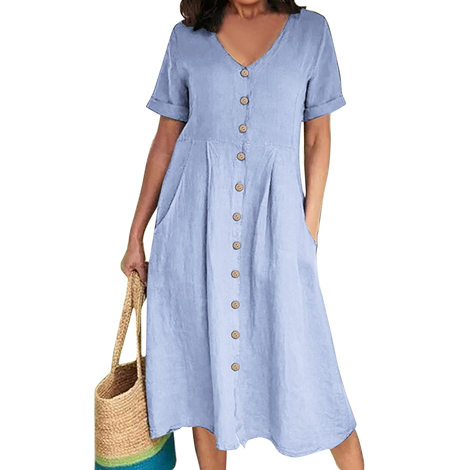 Plus size Blue Linen swing dress 3401 Plus size Blue Linen swing dress 3401