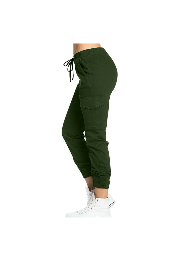 Women's Twill Jogger Pants - Casual & Comfy Ultra-Stretch Trendy Slim Relaxed Fit Basic Jean Joggers with Pockets Army Green L