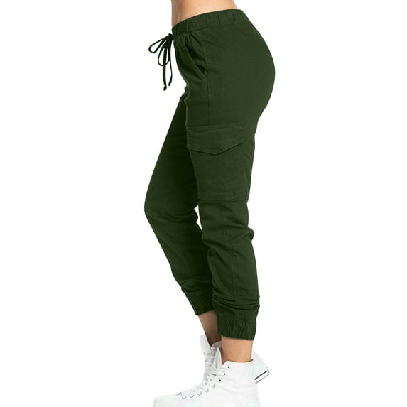 SnnmBlm Women's Twill Jogger Pants - Casual & Comfy Ultra-Stretch Trendy Slim Relaxed Fit Basic Jean Joggers with Pockets Army Green S