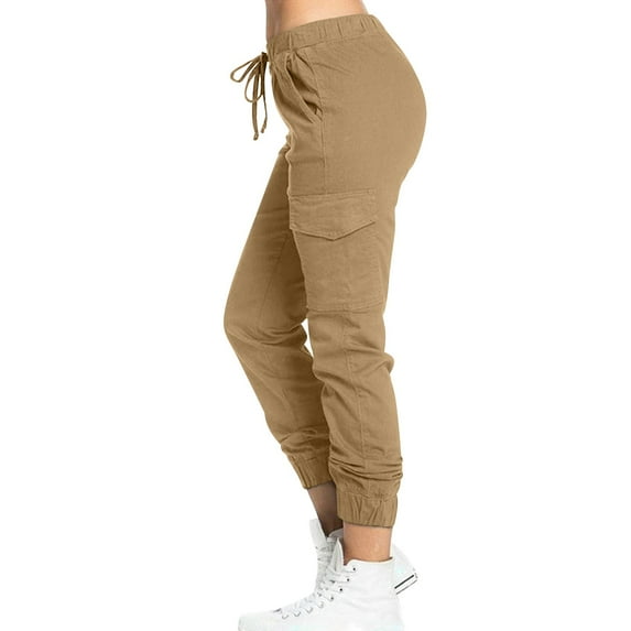 SnnmBlm Women's Twill Jogger Pants - Casual & Comfy Ultra-Stretch Trendy Slim Relaxed Fit Basic Jean Joggers with Pockets Khaki 3XL