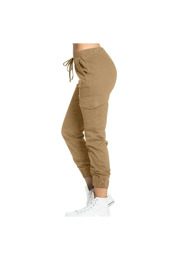 Women's Twill Jogger Pants - Casual & Comfy Ultra-Stretch Trendy Slim Relaxed Fit Basic Jean Joggers with Pockets Khaki S