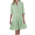 thumbnail image 1 of SnnmBlm Womens Striped Button Down Midi Shirt Dress Casual Loose Cuffed Long Sleeve Mid Long Dresses Green XL, 1 of 6