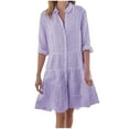 thumbnail image 1 of SnnmBlm Womens Striped Button Down Midi Shirt Dress Casual Loose Cuffed Long Sleeve Mid Long Dresses Purple 3XL, 1 of 6
