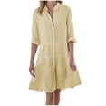 thumbnail image 1 of SnnmBlm Womens Striped Button Down Midi Shirt Dress Casual Loose Cuffed Long Sleeve Mid Long Dresses Yellow 2XL, 1 of 6