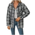 thumbnail image 1 of Snoarin Button Down Shirt Women Fashion Loose Fitting Long Sleeved Plaid Cardigan Hooded Top Cardigan Shirt S-2XL, 1 of 6