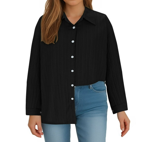 Snoarin Button-Up Shirts for Women Oversized Solid Color Long Sleeved Button Up Shirt and Adjustable Sleeve Top Pleated Pattern Casual Shirt XL-5XL