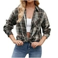 thumbnail image 1 of Snoarin Shirts for Women Casual Lapel Button Pocket Plaid Long Sleeved Shirt Top Jacket S-2XL, 1 of 5
