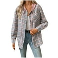 thumbnail image 1 of Snoarin Shirts for Women Fashion Loose Fitting Long Sleeved Plaid Cardigan Hooded Top Cardigan Shirt S-2XL, 1 of 7