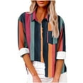 thumbnail image 1 of Snoarin Womens Shirts Stripe Print Button Shirts V Neck Loose Blouse Longt Sleeve Casual Work Tunic Tops with Pocket S-5XL, 1 of 5
