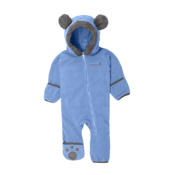 Snonook Fleece Baby Bunting Hooded Romper Bodysuit with Fold-Over Mitten and Footed Cuffs, Sky Blue, 12/18 months