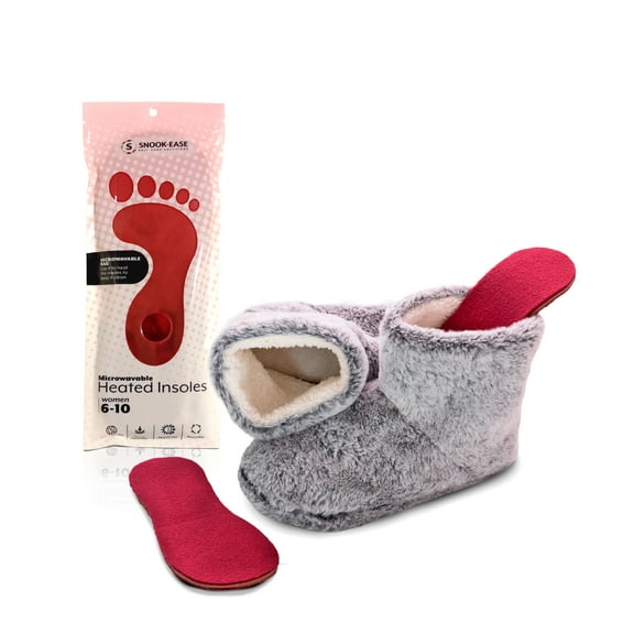 Snook-Ease Microwavable Heated Slippers Feet Warmers Booties with Heated Insole Inserts, Grey