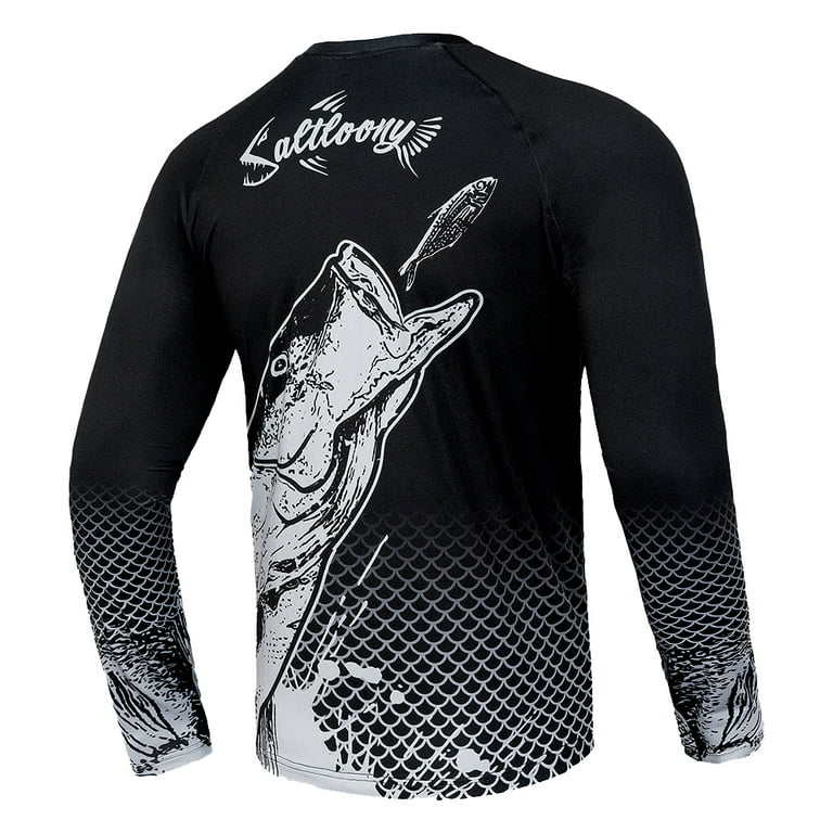 Snook Men's Fishing T-Shirt Long Sleeves Medium - Saltloony Black UPF 50 Dri-FIT