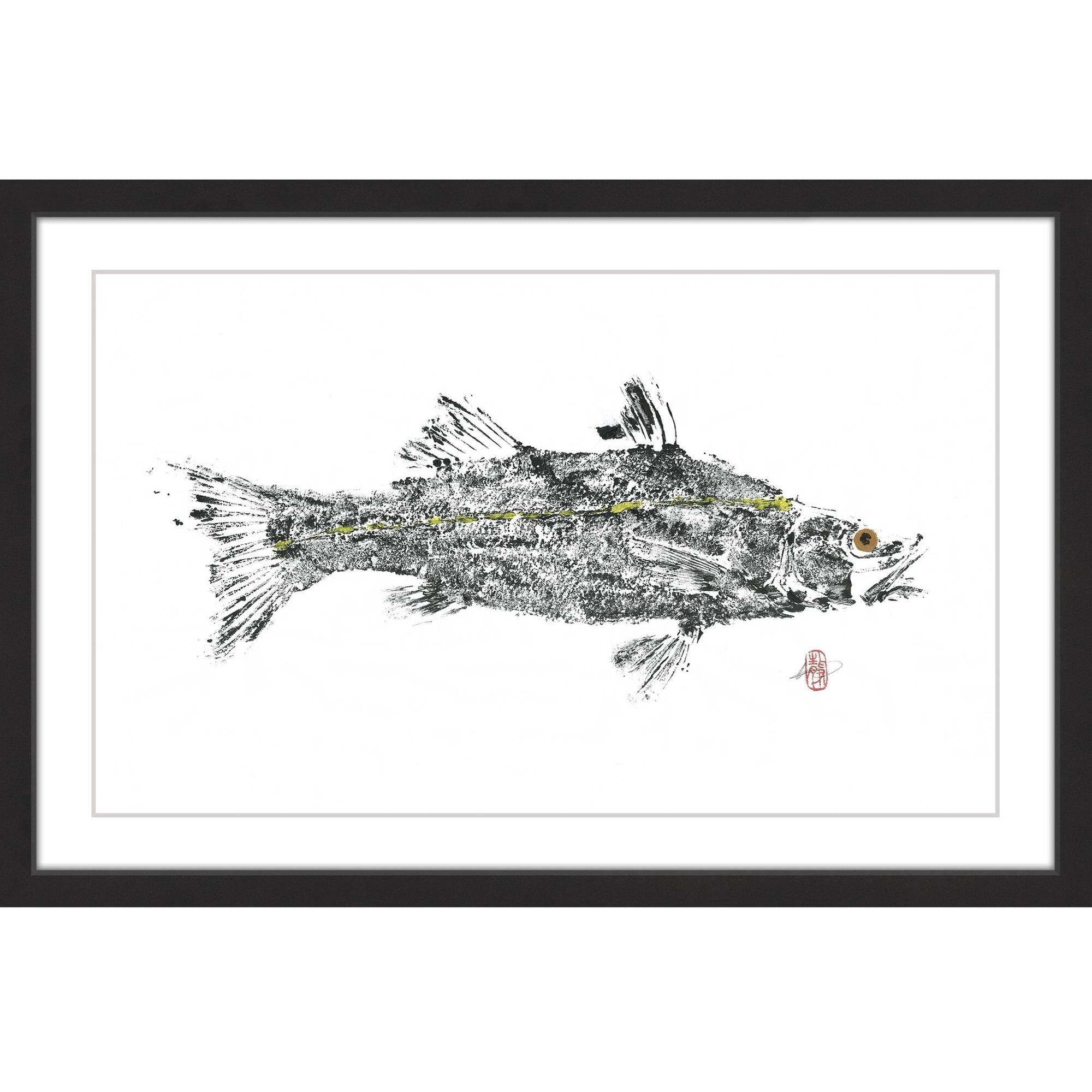 Gyotaku Japanese Fish Art Framed Canvas Print, 30" x 45"