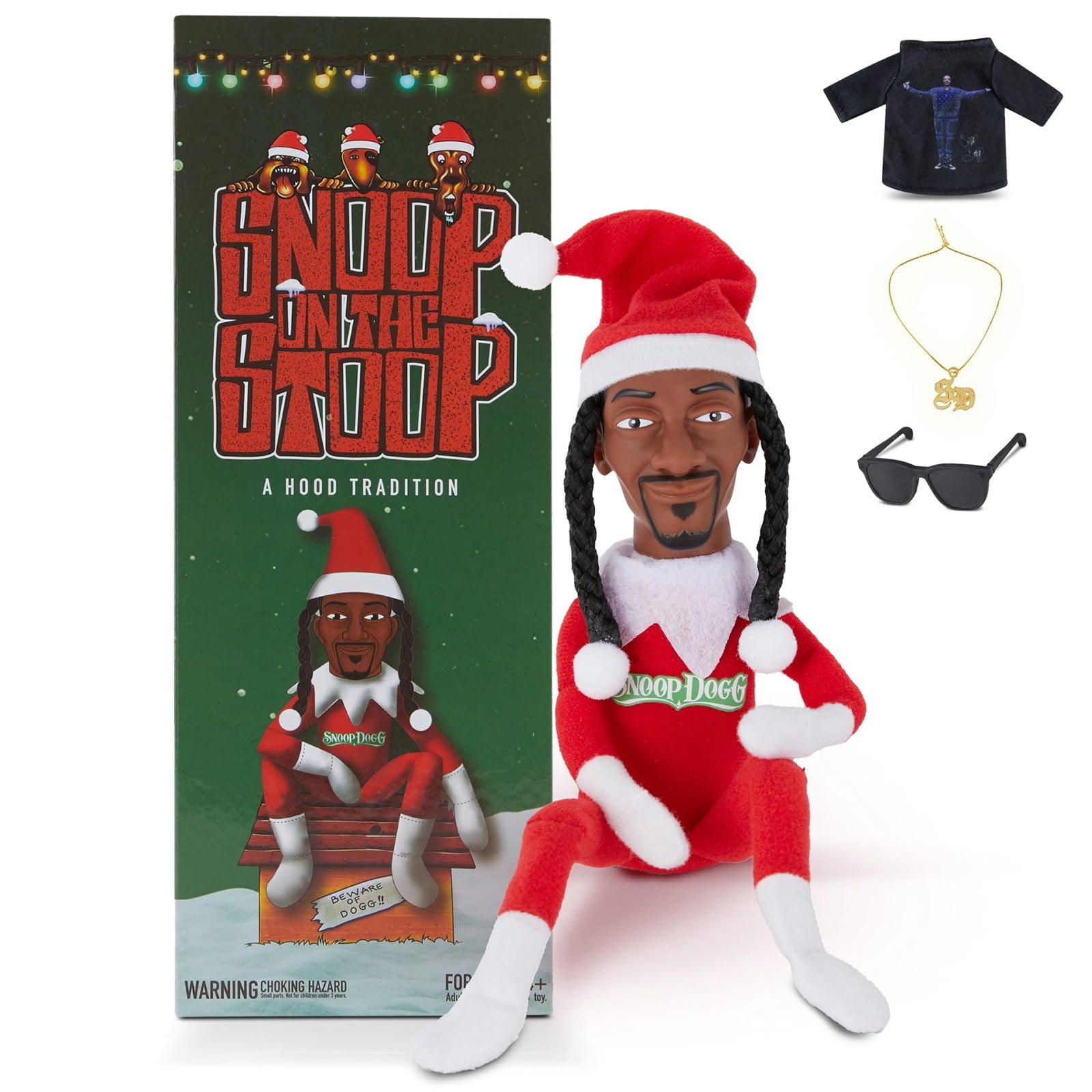 Snoop Dogg Snoop on a Stoop 2024 Christmas Elf Doll, 12” Small Plush Toys Shelf Decor, Includes Elf Toy, Extra Tshirt, Sunglasses and Necklace,Christmas Gift for Men & Women.