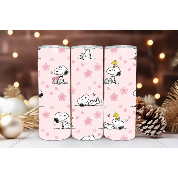 Snoop Valentine Pink Tumbler Wrap PNG, Cute Snoopy Love Hearts Pattern, Romantic Gift, Sublimation Skinny Tumbler Design