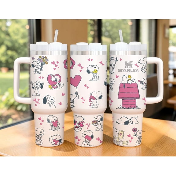 Snoopi Tumbler 40oz, Valentine Puppy Dog Cup, Peanuts Gift Tumbler