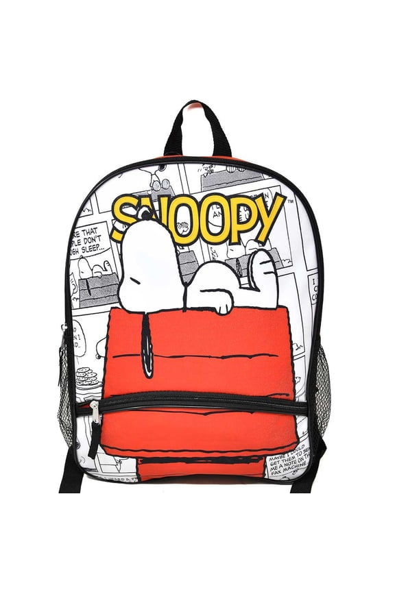 Snoopy 16" Backpack Bottom Half Moon with 1 Front Pocket- Perfect for Preschool & Elementary Boys & Girls
