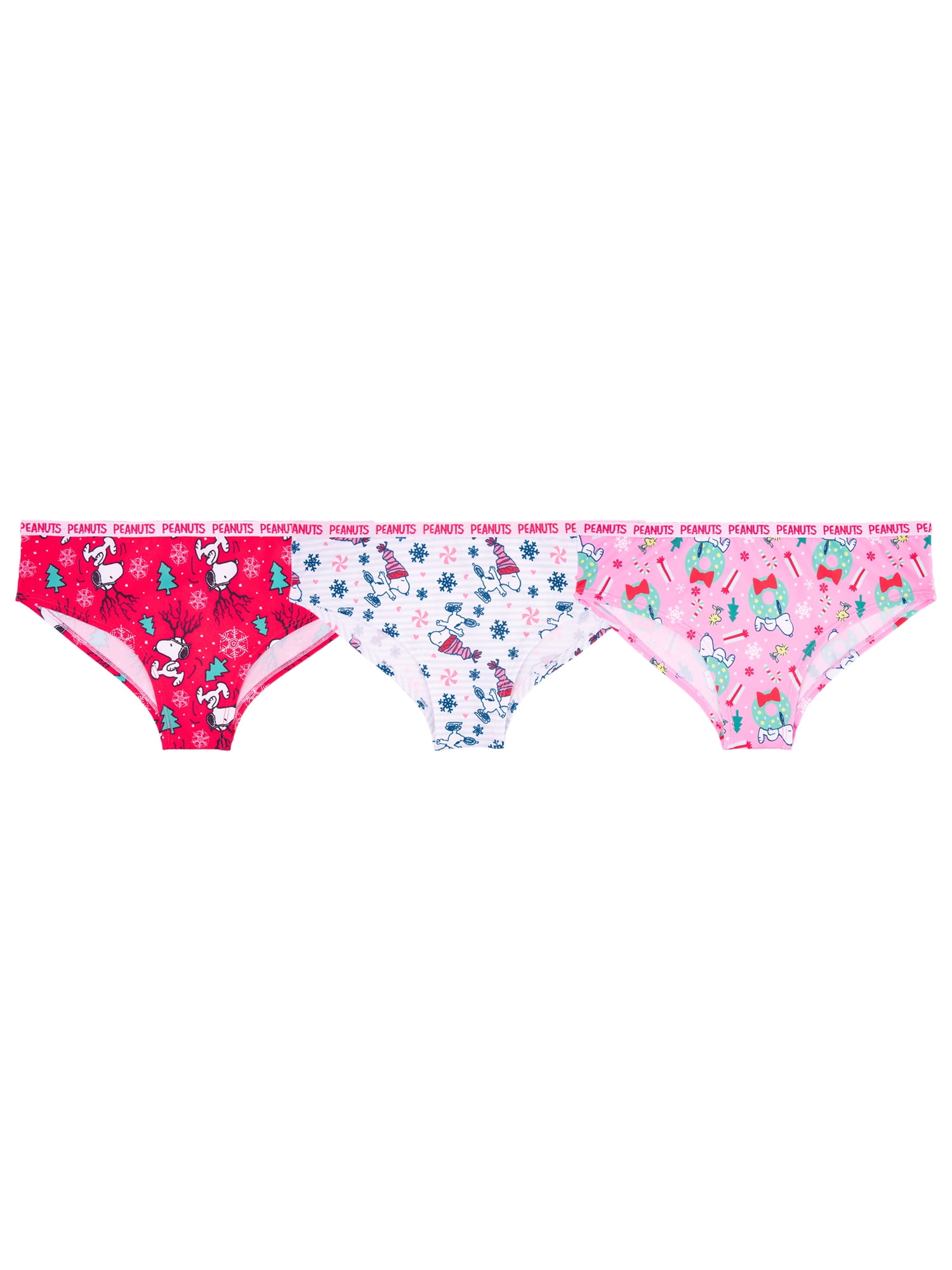 Snoopy Christmas Women's Comfort Stretch Bikini, 3 pack Sizes S to XL