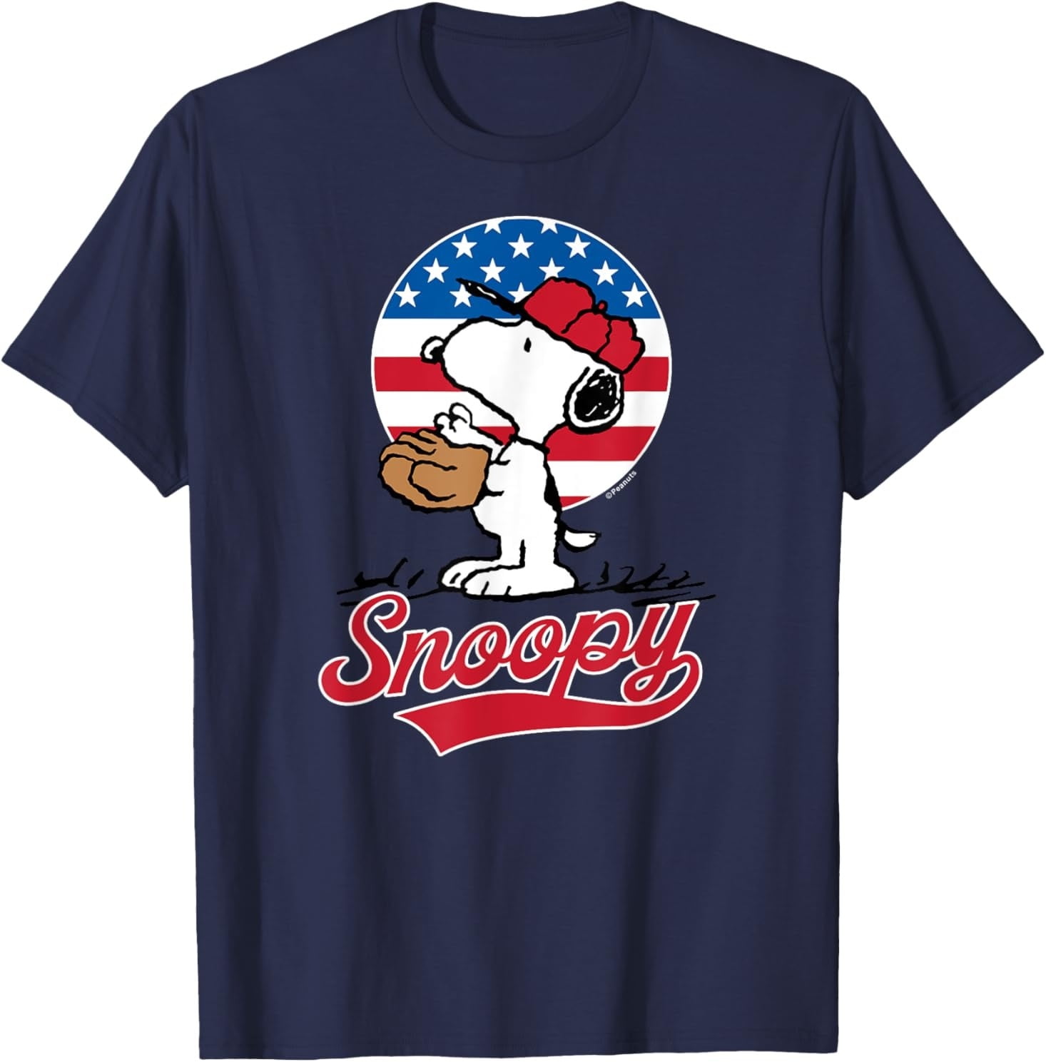 Snoopy Americana Baseball T-Shirt – Peanuts Patriotic 4th of July USA ...