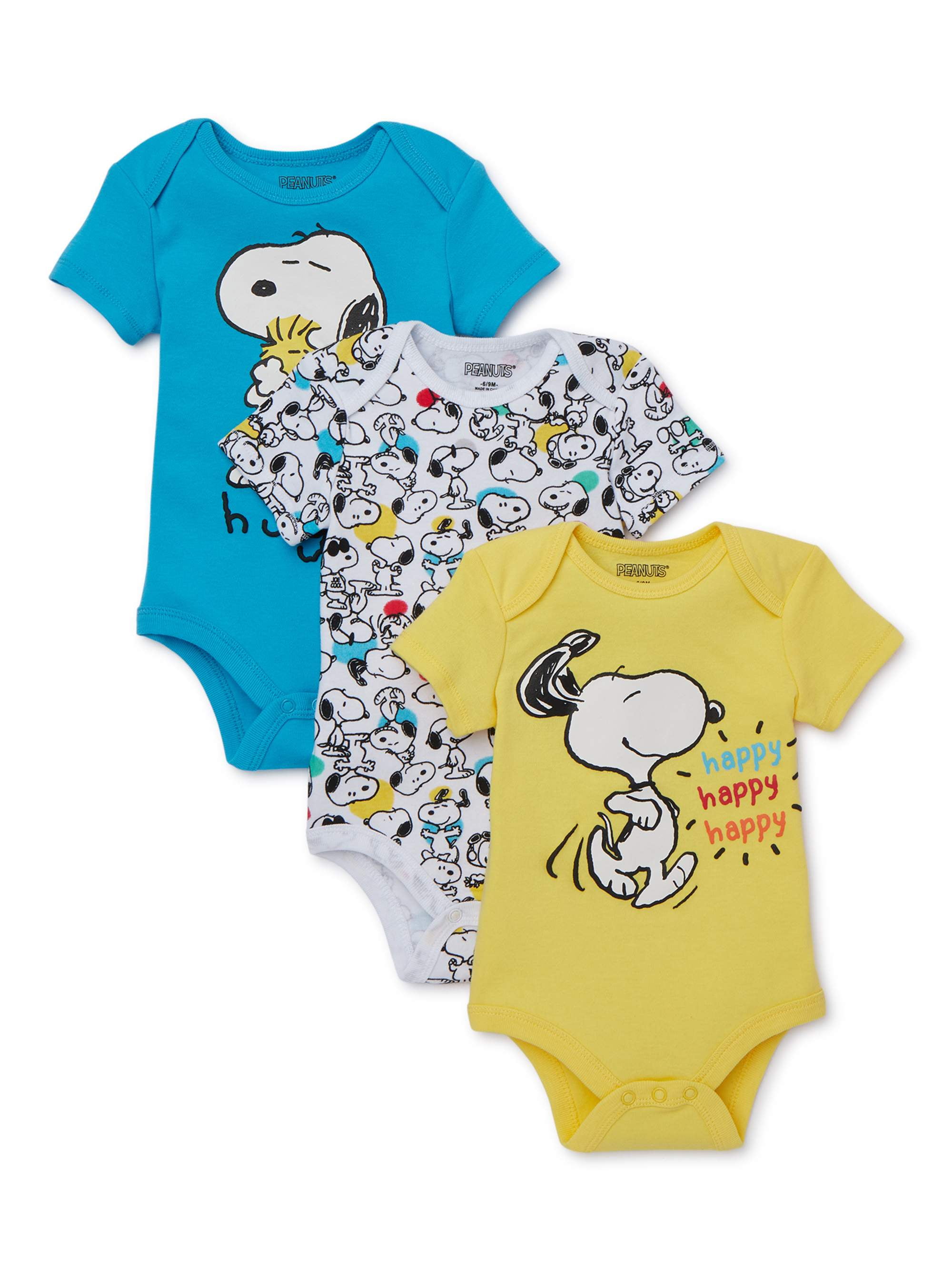 Snoopy Baby Boy Graphic Bodysuit, 3 Pack