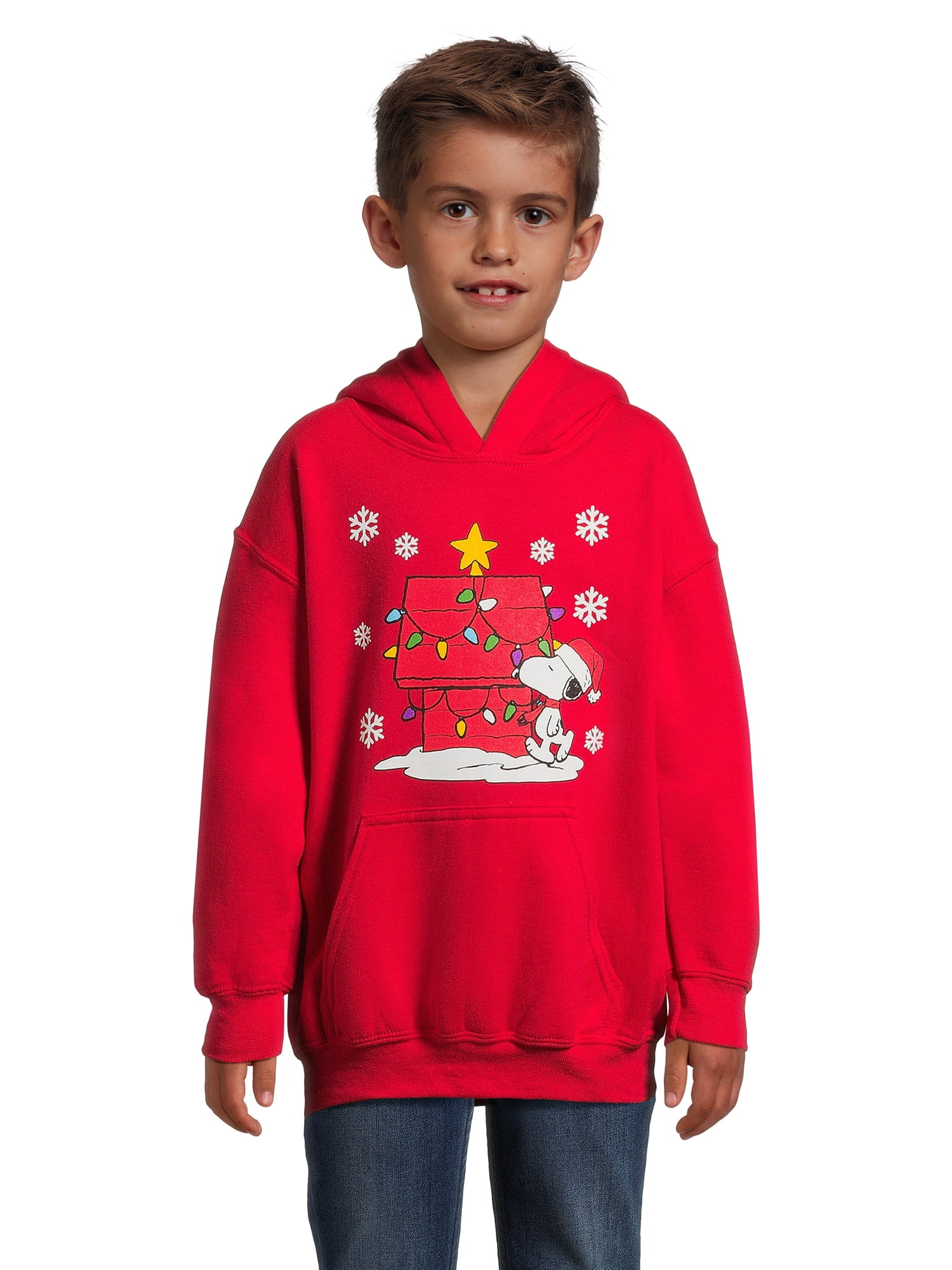 Snoopy Boys Christmas Graphic Fleece Hoodie Sweatshirt Sizes 4 16