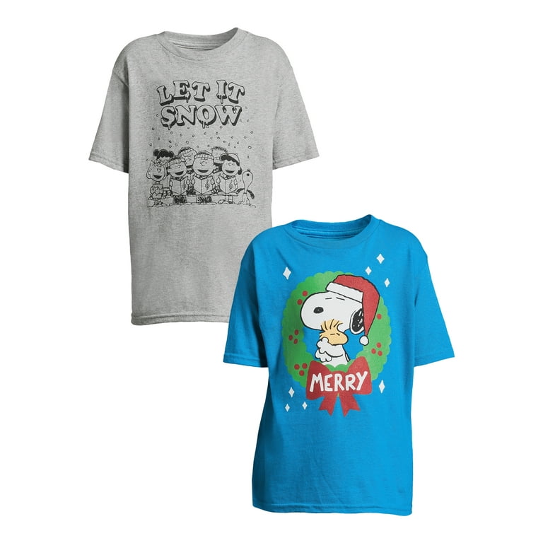 Snoopy Boys Holiday Cheer Graphic Tees with Short Sleeves 2 Pack Sizes 4 18 Walmart