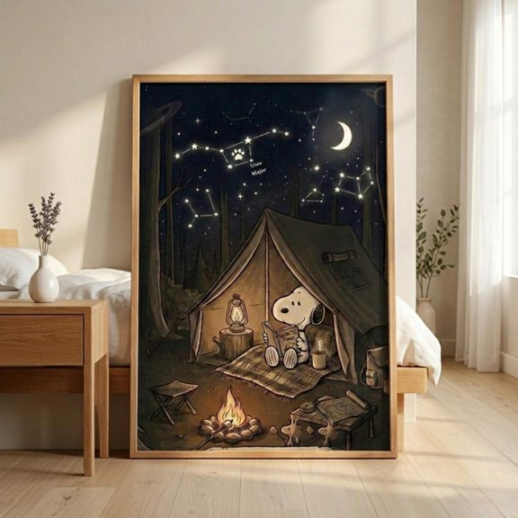 Snoopy Camping Night Sky Poster Constellation Star Map Wall Art Cute Cartoon Camping Decor 8x12 UNFRAMED