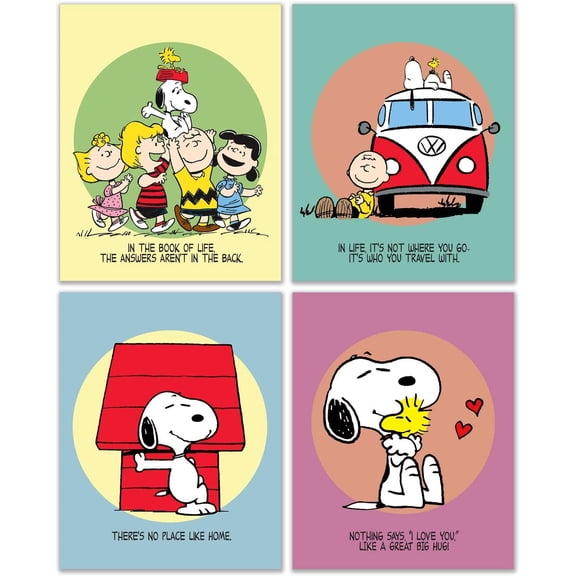 Snoopy Canvas Wall Art Poster Prints - Set of 4 (8 inches x 10 inches) Charlie Brown Peanuts Wall Art Decor Woodstock Lucy Sally Linus Unframed