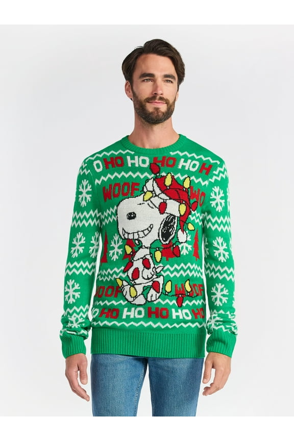 Snoopy Men's and Big Men's Christmas Lights Holiday Sweater, Sizes S-3XL