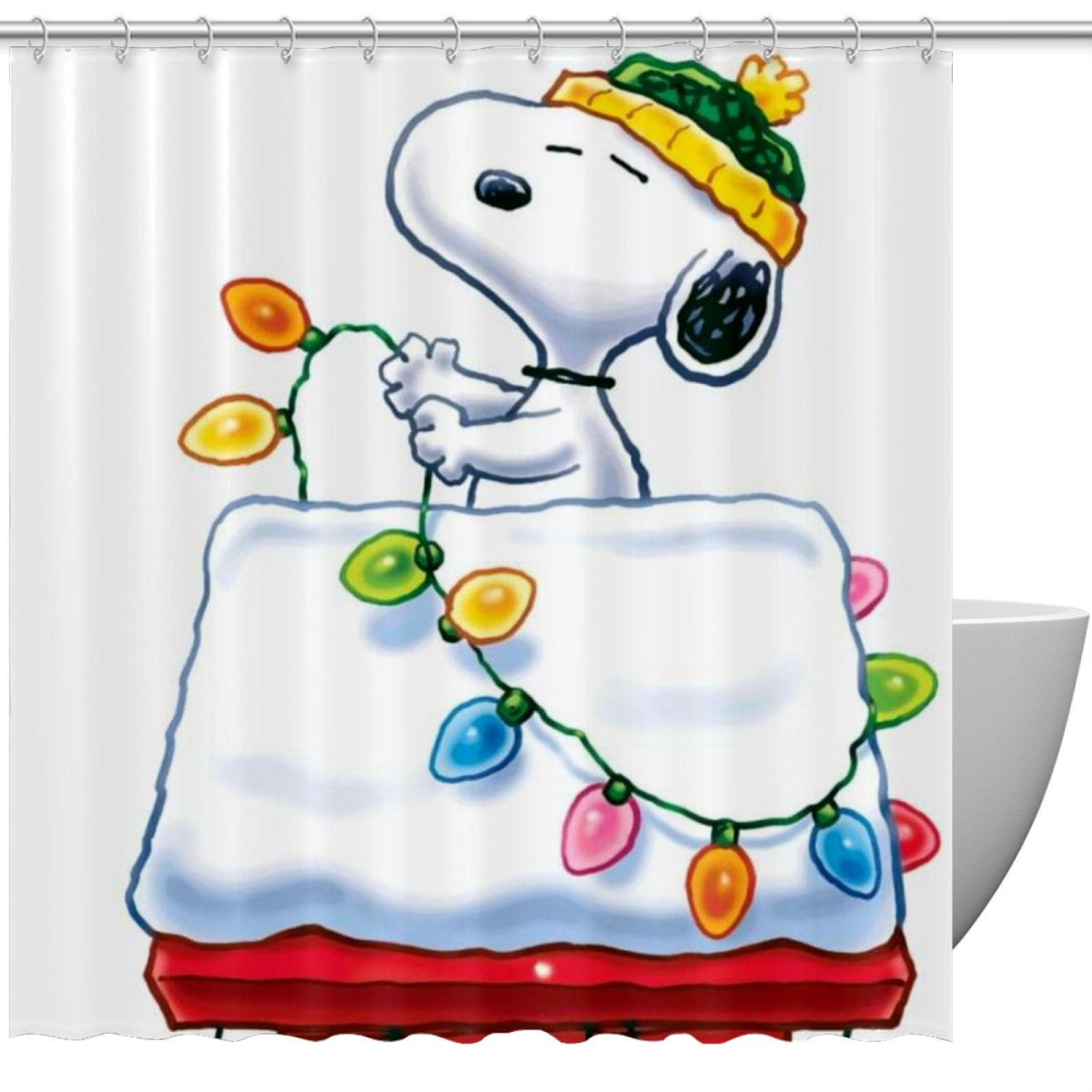 Snoopy Christmas Printed Shower Curtain with Hooks 60" x 72"