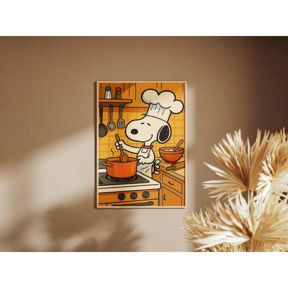 Snoopy Cooking Kitchen Poster – Cute Cartoon Chef Wall Art Kitchen Decor 8x12 UNFRAMED