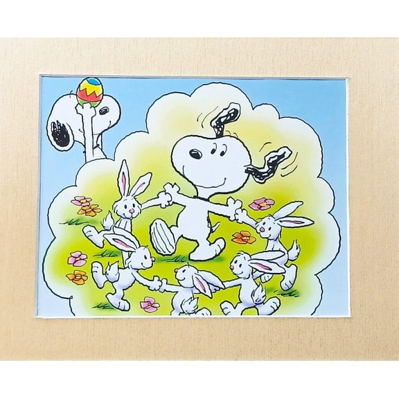 Snoopy Dancing with Bunnies Poster Cute Spring Cartoon Wall Art Kids Room Decor 12x18 UNFRAMED
