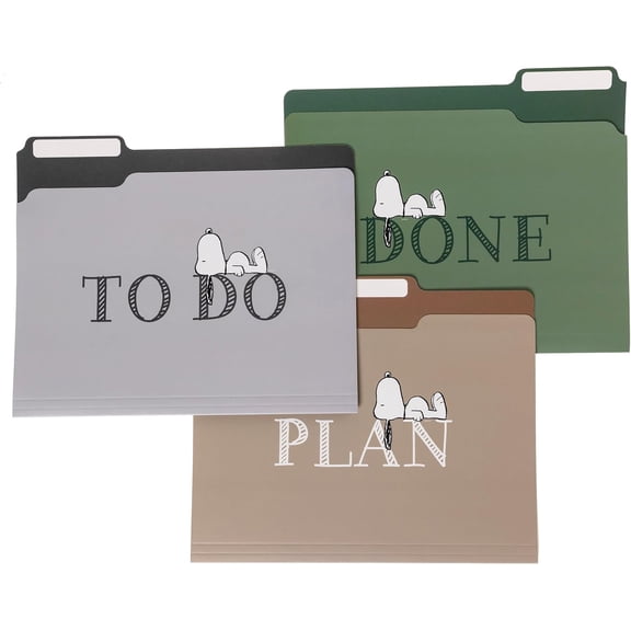 Snoopy File Folders Pack by , Set of 9 (3 Designs), Letter Size Orizers, Decorative Office Supplies, 1/3-Cut Tabs