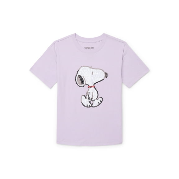 Snoopy Girls Sequin Graphic Tee with Short Sleeves, Sizes 4-16
