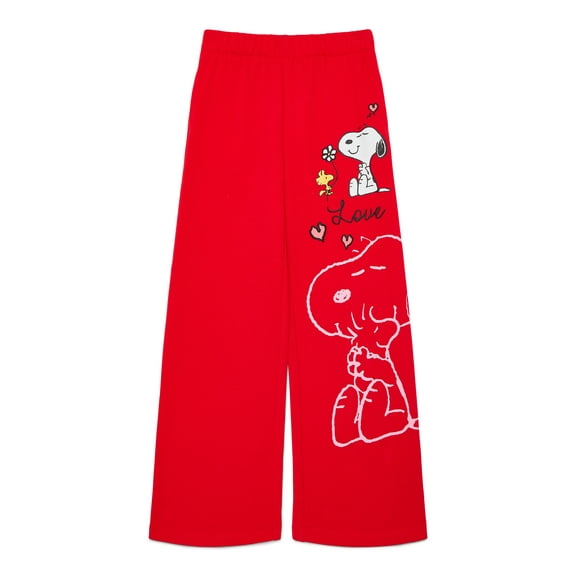 Snoopy Girls Valentine's Day Fleece Pants, Sizes 4-16