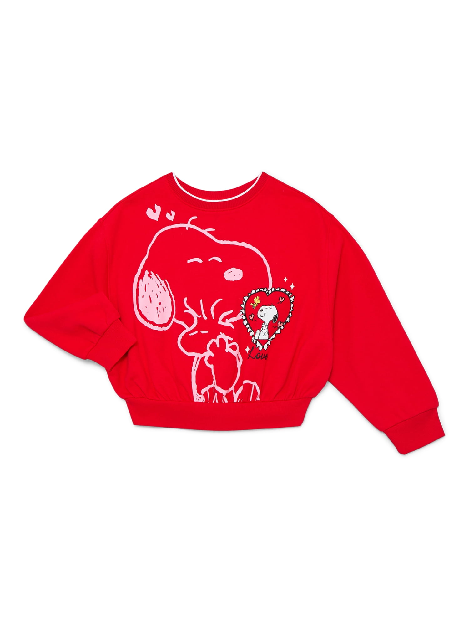 Snoopy Girls Valentine's Day Graphic Fleece Crew Pullover, Sizes 4-16