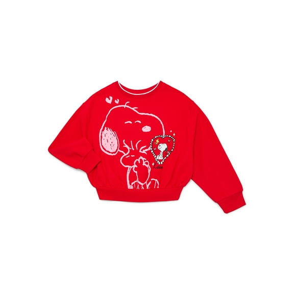 Snoopy Girls Valentine's Day Graphic Fleece Crew Pullover, Sizes 4-16