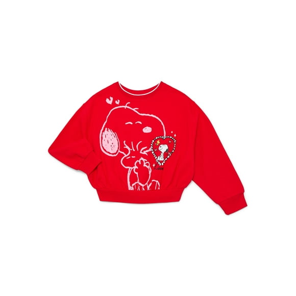 Snoopy Girls Valentine's Day Graphic Fleece Crew Pullover, Sizes 4-16