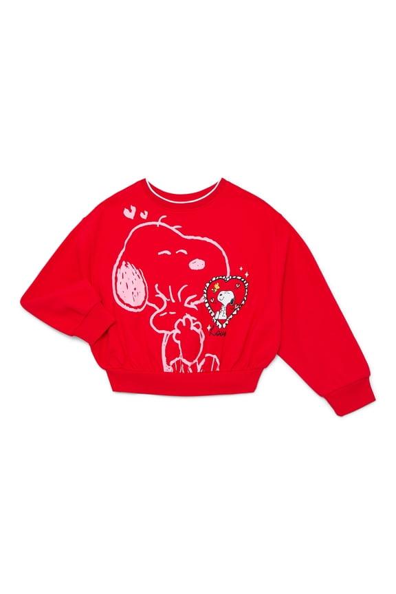 Girls Valentine's Day Graphic Fleece Crew Pullover, Sizes 4-16
