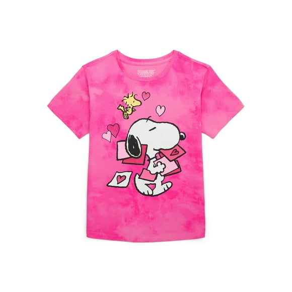 Snoopy Girls Valentine's Day Short Sleeve Graphic Tee, Sizes 4-16
