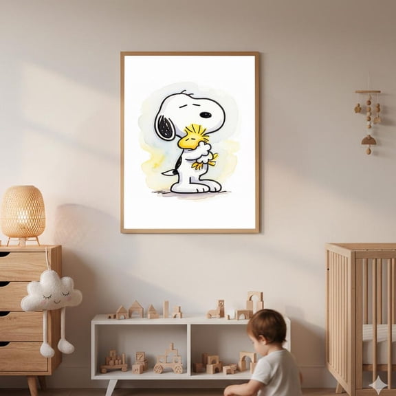 Snoopy Hugging Woodstock Poster Cute Peanuts Cartoon Wall Art Nursery Kids Room Decor 16x24 UNFRAMED