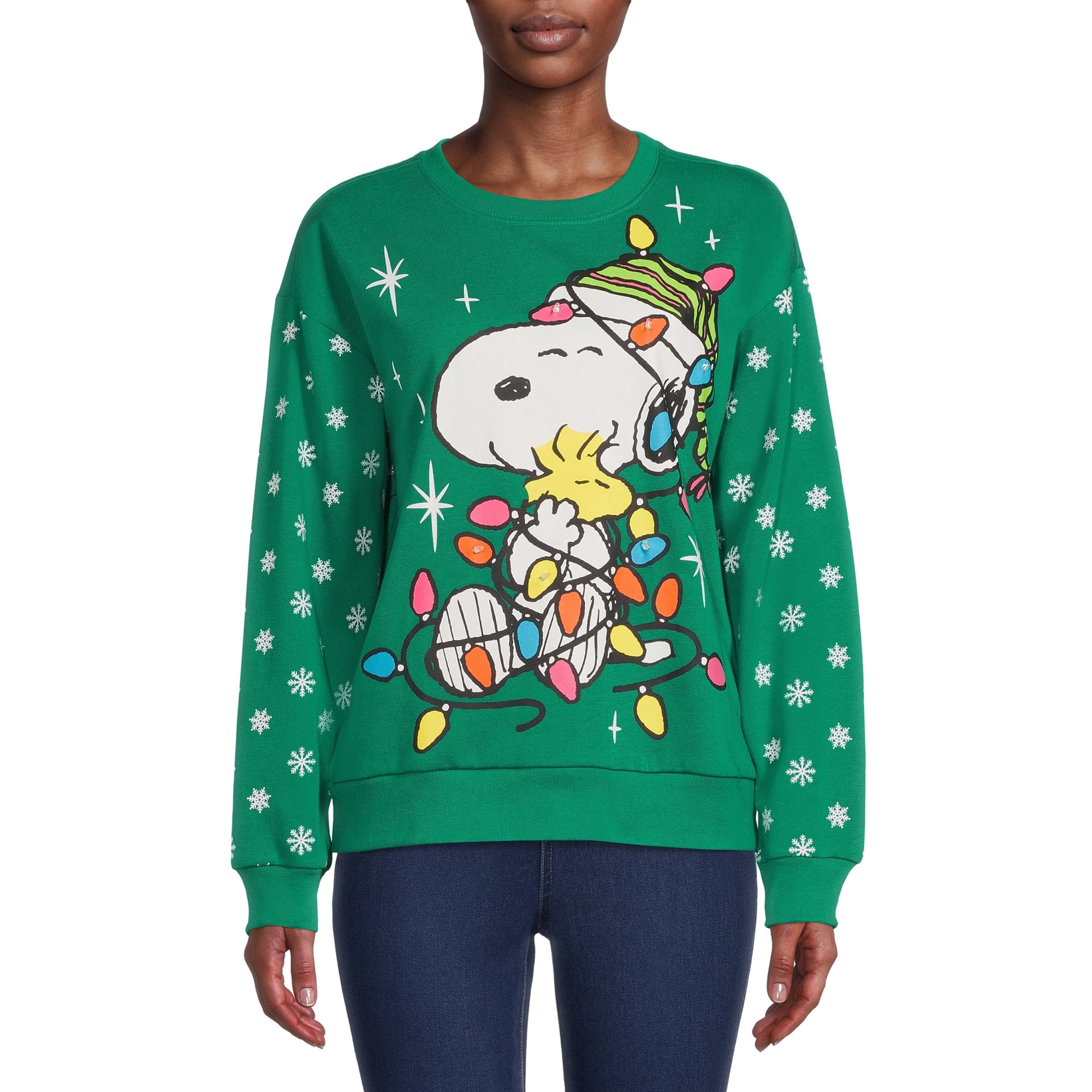Snoopy Juniors' Christmas Light-Up Sweatshirt - Walmart.com