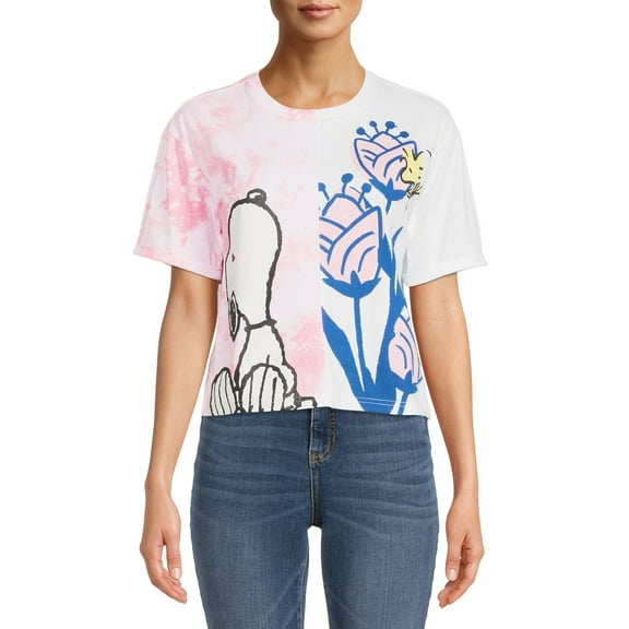 Snoopy Juniors’ Graphic Split Skimmer T-Shirt