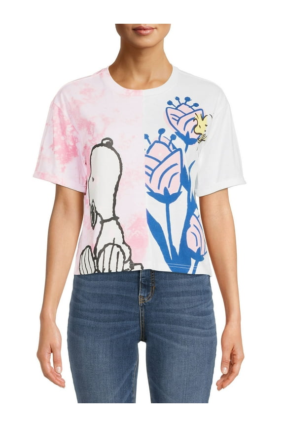 Snoopy Juniors’ Graphic Split Skimmer T-Shirt