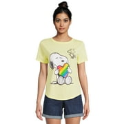 Snoopy Juniors  Rainbow Graphic Tee with Short Sleeves, Sizes XS-3XL